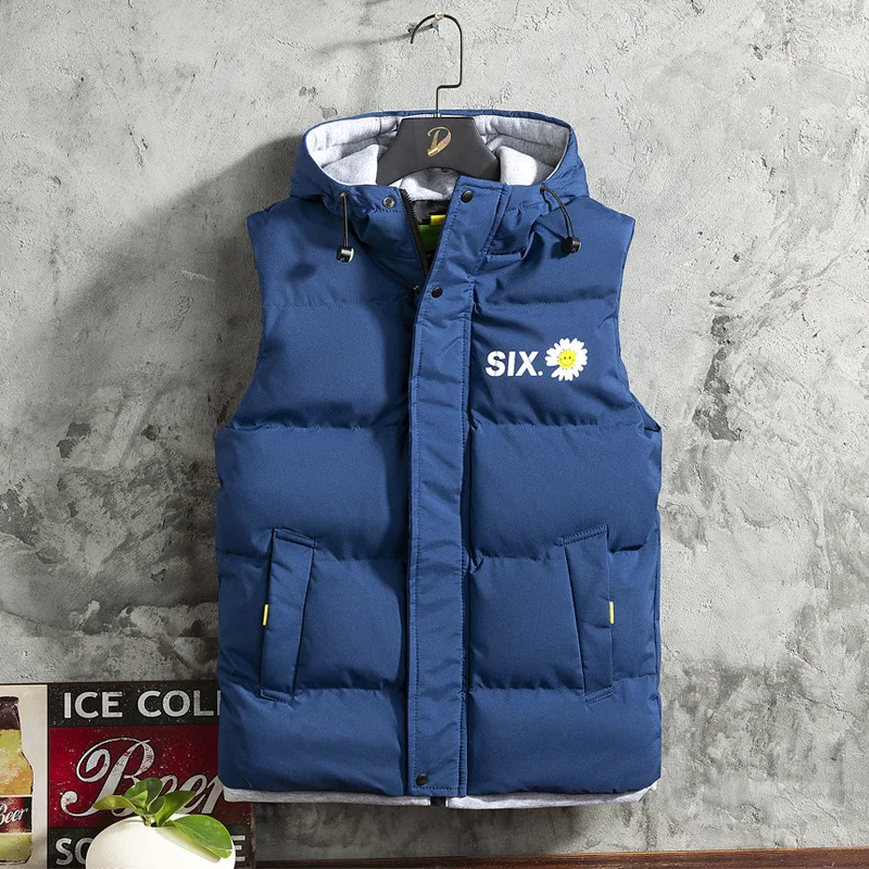 Autumn and winter new hooded down cotton vest for men Korean fashion warm vest thickened cotton jacket jacket for men