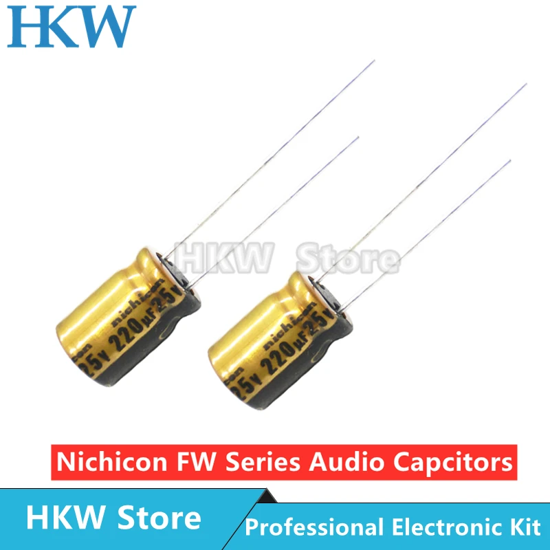 10pcs NICHICON 220UF 25V 8X11.5mm FW Series Electrolytic Capacitors Hi-Fi Audio Capacitor New and Original 25V220UF 8*11.5MM