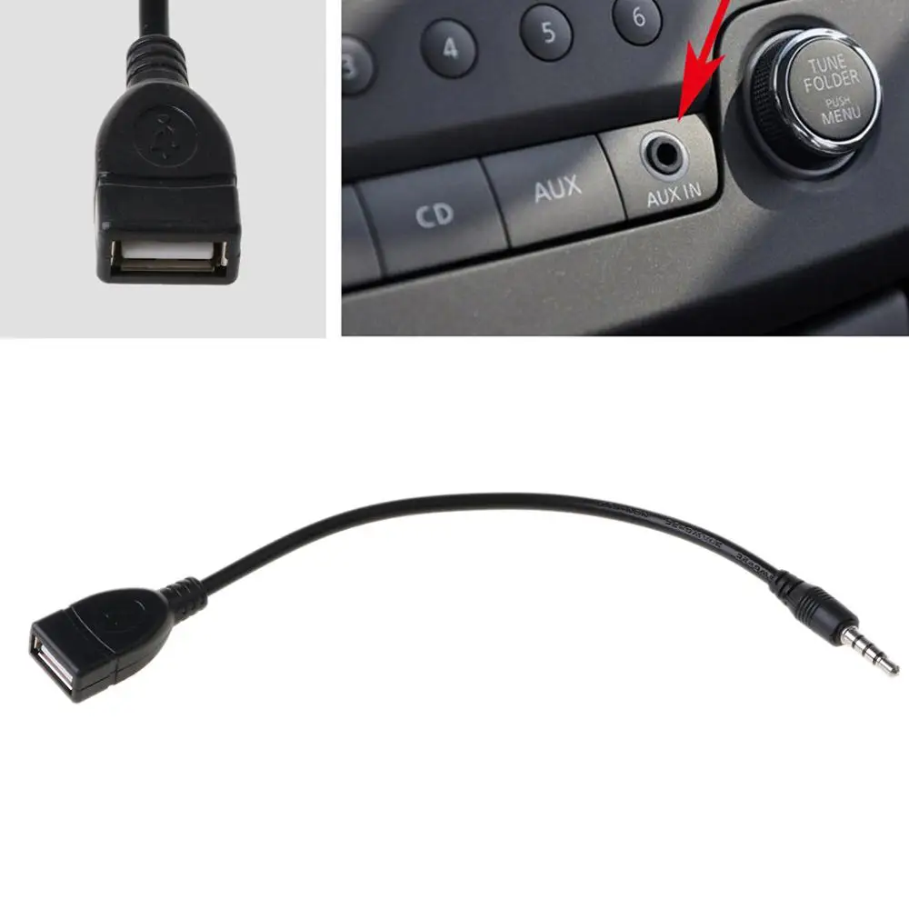 3.5mm Male AUX Audio Plug Jack To USB 2.0 Female Converter Cable Cord For Car MP3