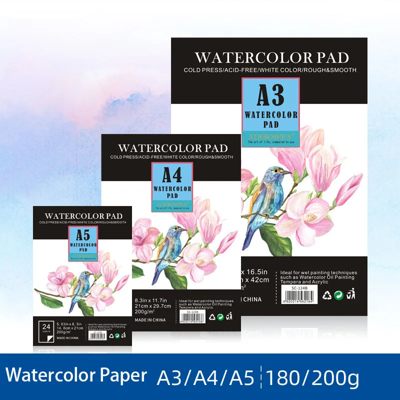 

24sheets 200GSM A3/A4/A5 Watercolor Sketchbook Water Color Drawing Paper Book for Student Hand-Painting Notebook Art Supplies