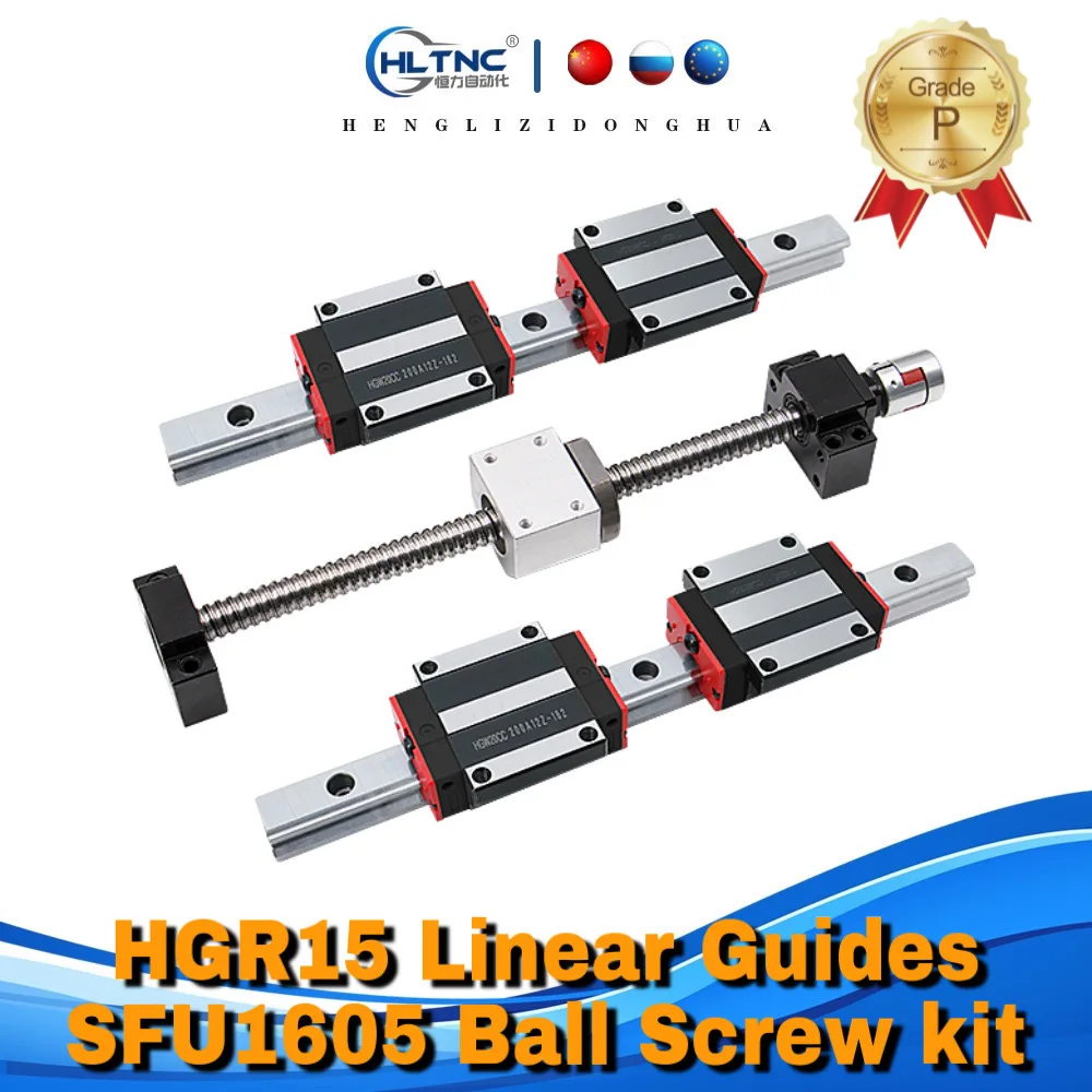 15mm linear rails HGR15-L linear guides + HGH15CA HGW15CC Blocks Carriages + sfu1605 SFU1610 ball screw kit with Coupler FOR CNC