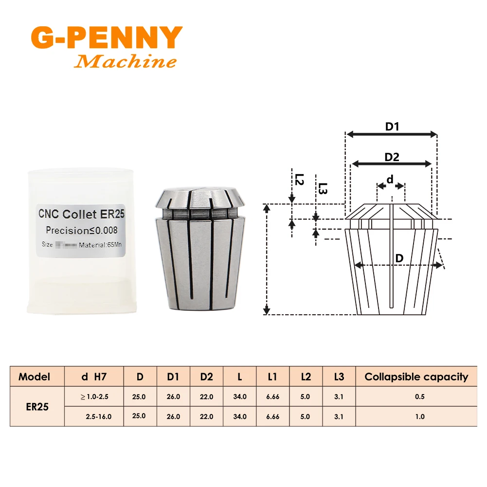 Con Quay Collet 1 Cái ER25 Mùa Xuân Collet Chuck Cao Độ Chính Xác 0.008Mm 1 ~ 16,1/4,1/8 CNC xay Dụng Cụ Mài Dao Động Cơ Trục Chính