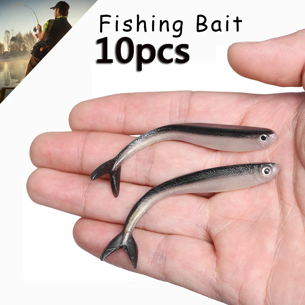 10 PCS Soft Fish Lure Silicone Silver Tiddler Drop Shot Lure Soft Rubber Shad for Perch Pike Trout Wobblers Fishing Takcle Tool