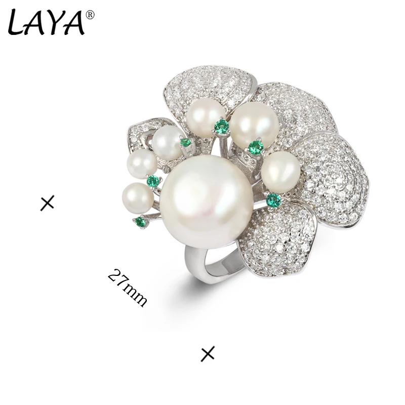 Imagem -05 - Laya 925 Prata Esterlina Original Design Exclusivo Brilhando Zircão Verde Nano Natural Pérola Anel para as Mulheres de Luxo Jóias Casamento