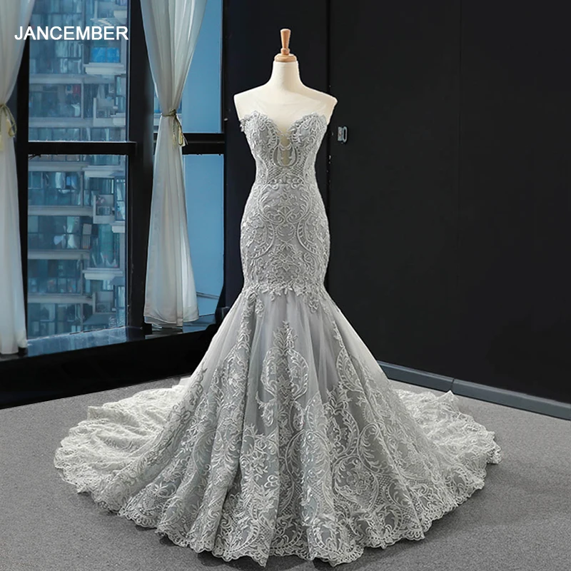 J66594 jancember luxury wedding dress mermaid shawl yarn beading sequined ruffles weeding dresses for bride vestido de noiva 2