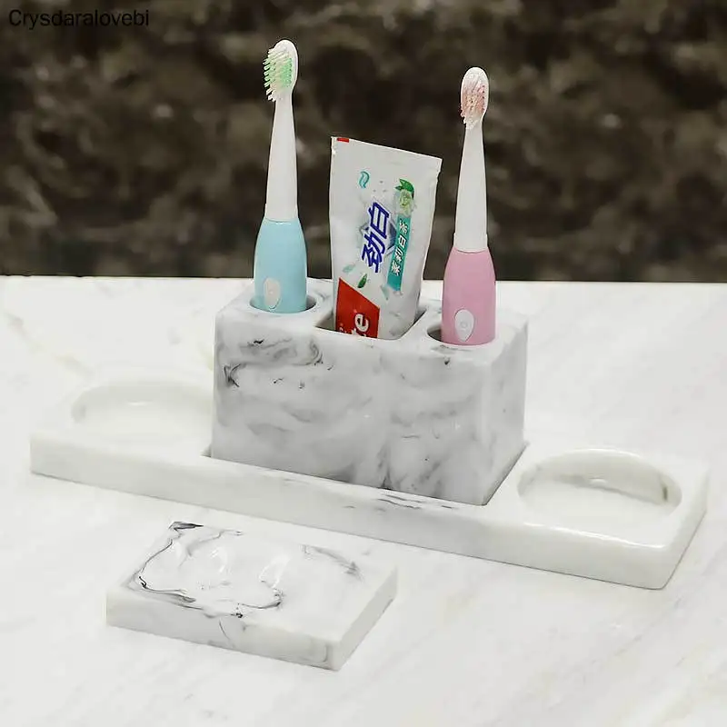 Bathroom Kit Marble Pattern Electric Toothbrush Holder Bathroom Set Tray Glass Toothbrush Cup Soap Box Bathroom Accessories Set