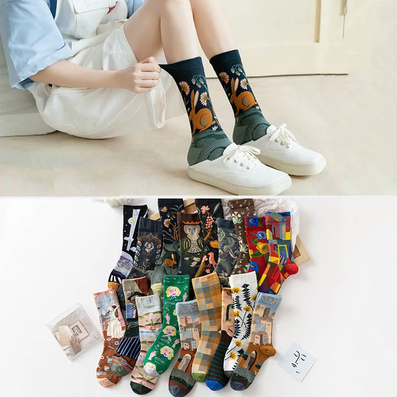 Hot Sale Colorful Cartoon Creative Fashion Vine Graffiti Novelty Men Women Socks Winter Warm Comfortable Cotton Socks Dropship