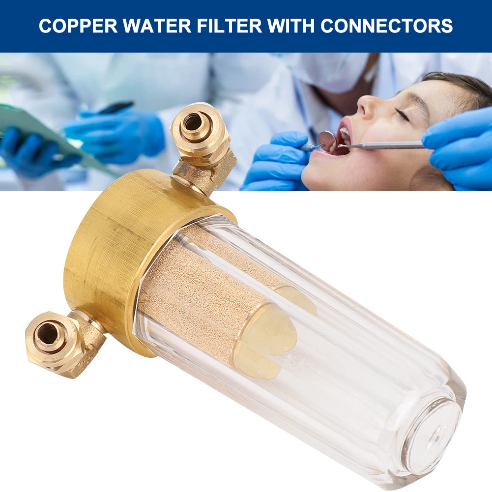 Dental Water Filter Extending Copper Water Filter Treatment Device With 2Pcs Connectors Dental Chair Accessory Compact Equipment