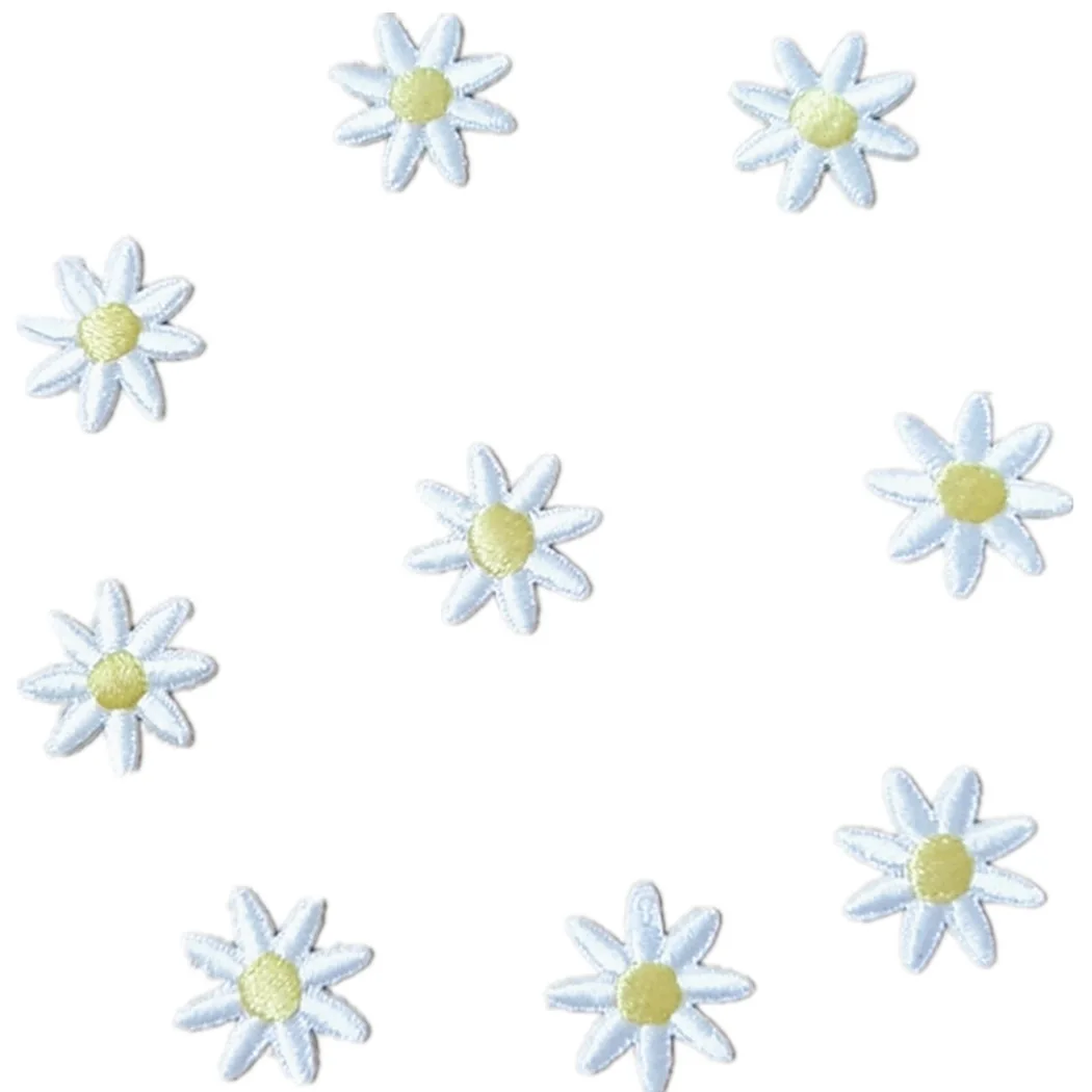 Self-adhesive 10pc Daisy Flower Patches for Clothing Shoes Tshirt Dress Iron on Clothes Applique Fabric Sticker Phone Decoration