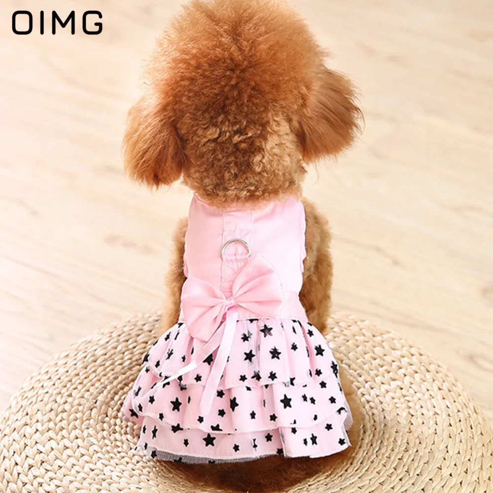 

OIMG Cat Dog Princess Dress Summer Puppy Clothes Stars Print Bowknot Layer Dresses For Small Dogs Teddy Luxury Pet Clothes