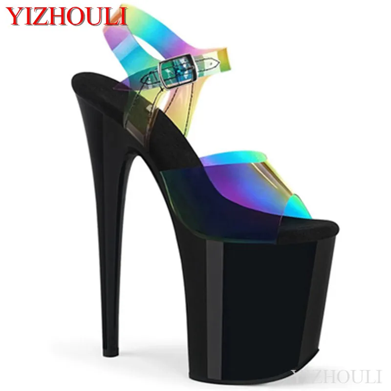 

20cm sexy rainbow effect uppers waterproof platform pole dancing high-heeled sandals 8-inch model shoes