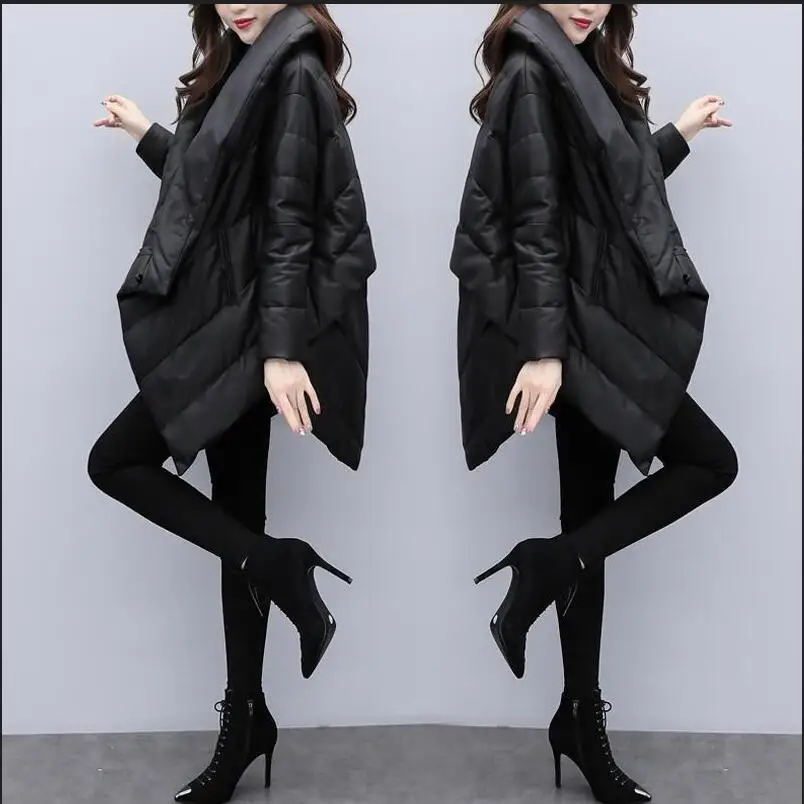 Winter 2020 New Long Sleeve Solid Color Irregular Black Cotton Warm Coat loose Large Size Jacket Fashion Women\'s Windbreaker