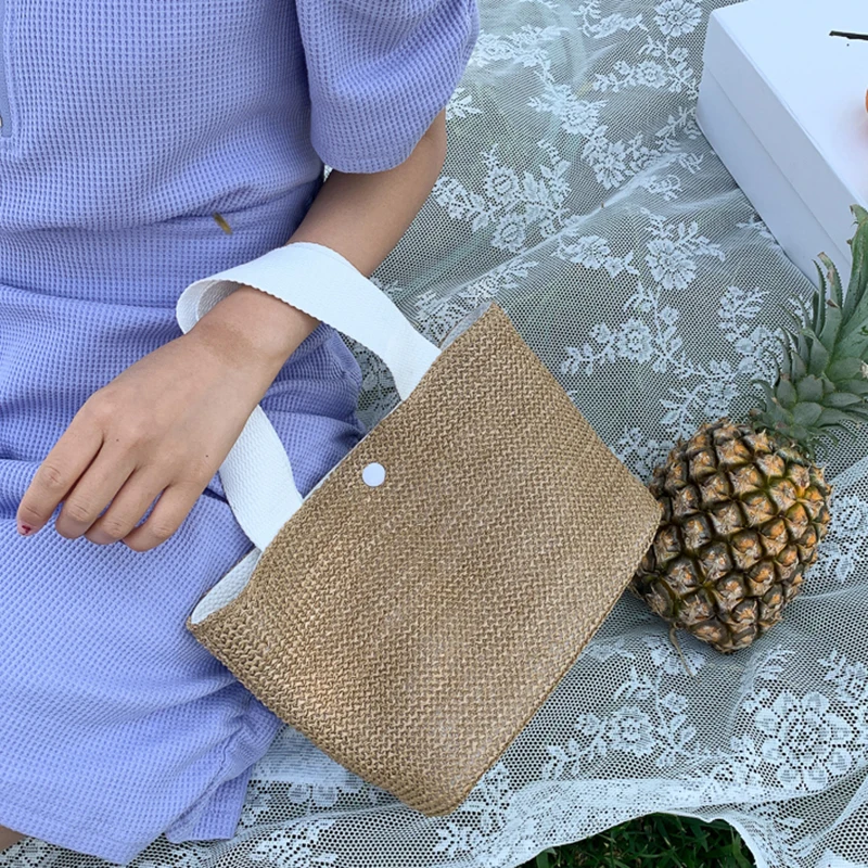 Summer Woven Bags New Fashion Solid Straw All-match Hasp Totes Buckets Female Beach Holiday Casual Handbags Korean Ulzzang Bag