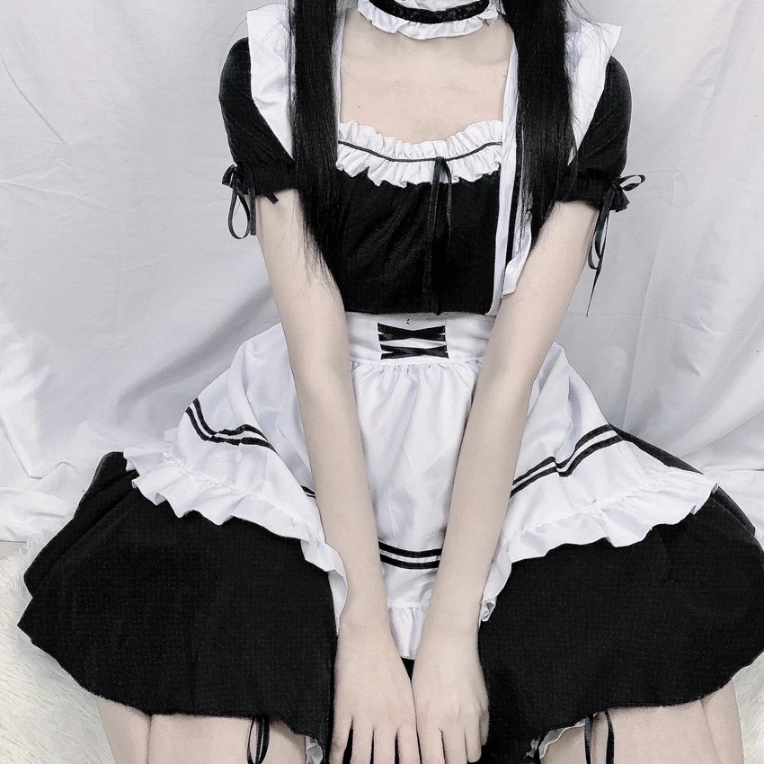 Disfraces de mucama para mujer, vestido negro, Lolita, bonito, Anime, camarera, mucama, fiesta, disfraz de actuación, Cosplay de Halloween