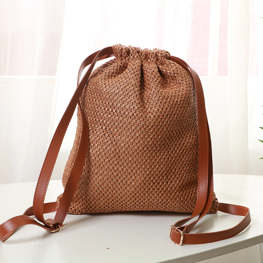 Straw Woven Backpack Women 2021 New Summer Bohemian Beach Bags Fashion Casual Drawstring Rucksack Rattan Travel Shoulder Bags