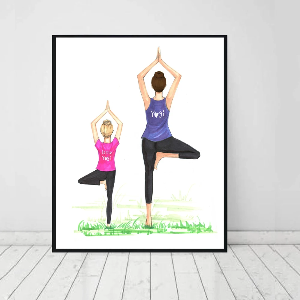 

Fashion Mom and Daughter Yoga Quote Posters and Prints Canvas Paintings Wall Art Pictures For Living Room Girl's Room Home Decor