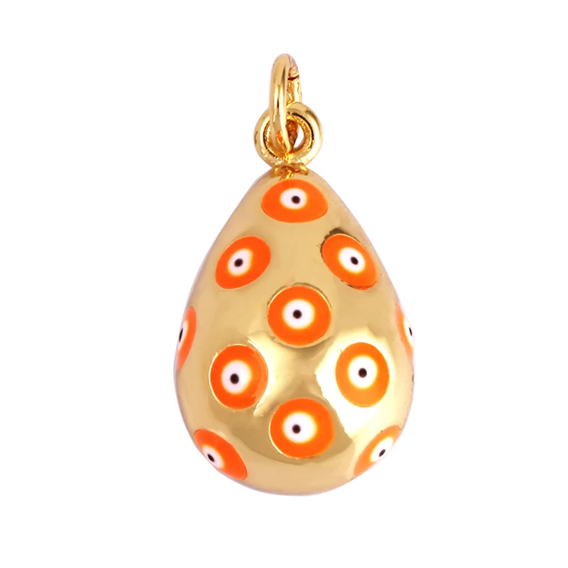 Evil Eye Tropfen-Emaille-Charm, neonrosa, orange, türkis, blaues Öl, tief ausgeschnitten, echt vergoldet, Halskette, Armband, Anhänger M09 M93 – Detail 20