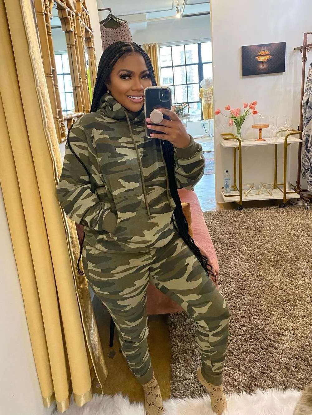 Camouflage Women Tracksuit Casual Hoodies Sweatshirt Pants Set Lounge Wear Sport Suit 2PCS Autumn Winter Clothes