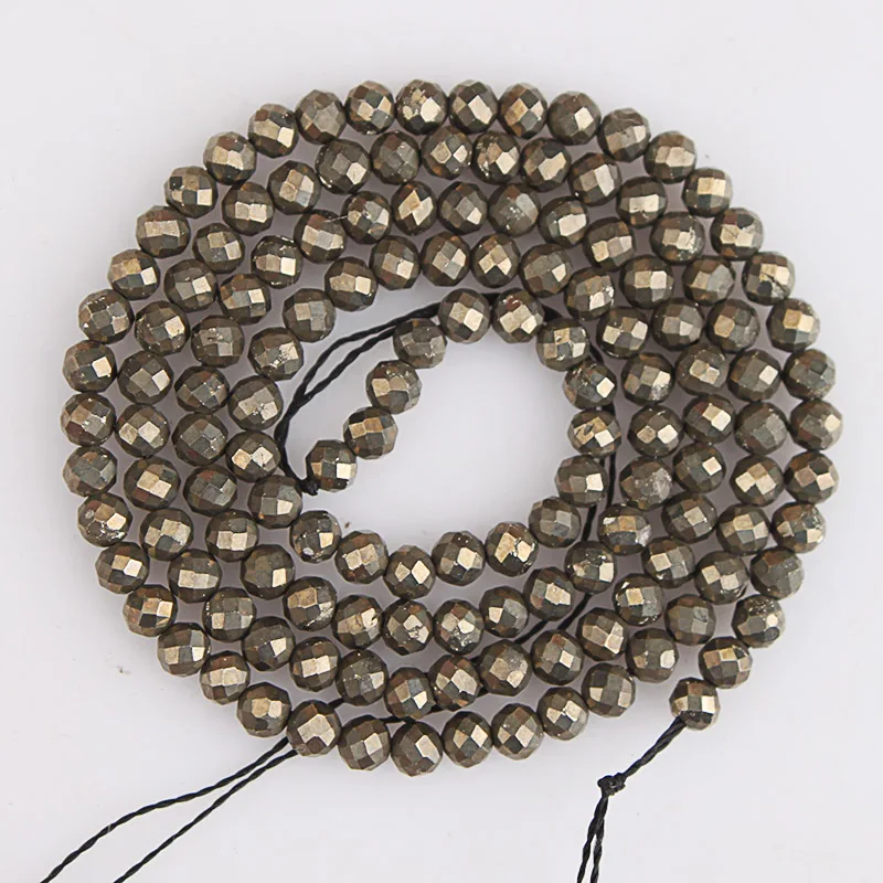 Natural Stone Beads Faceted Iron Pyrite Loose Beads 2 3 4 5mm For Bracelet Necklace Jewelry Making