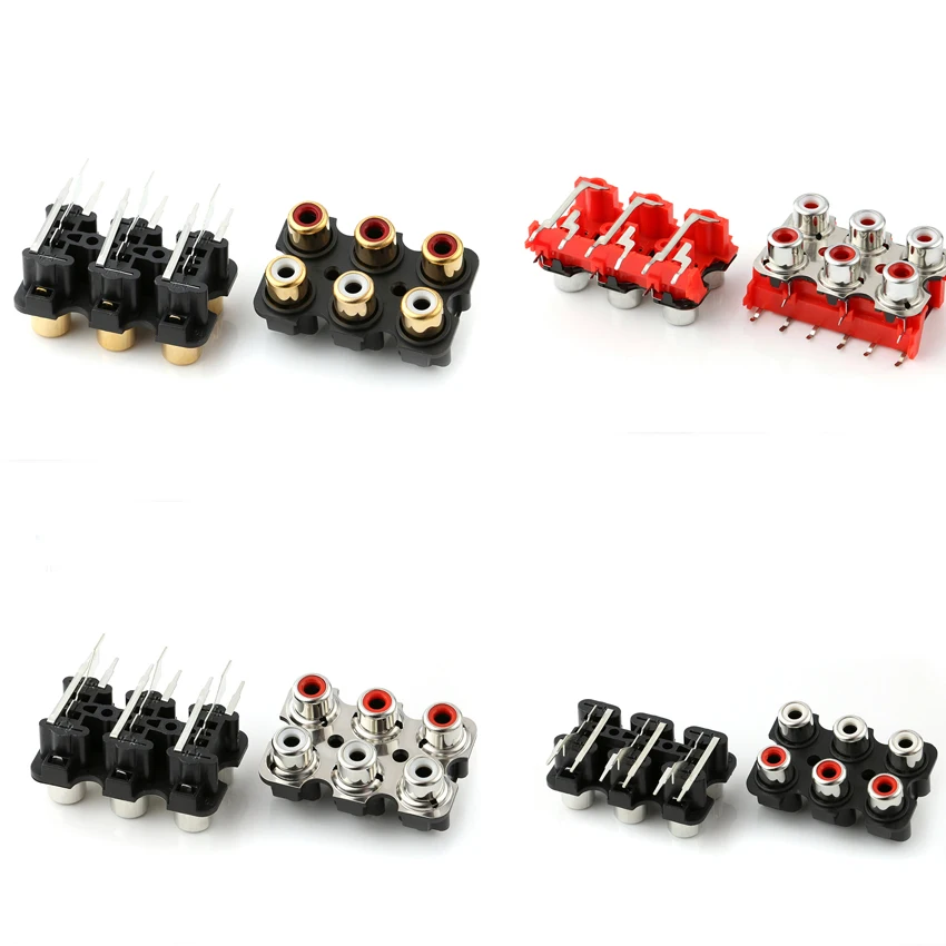 

10PCS/Lot RCA Female Socket/Jack Connector 6-Ports 90 Degrees AV6-8.4-607PB For TV AV/Audio/Vedio