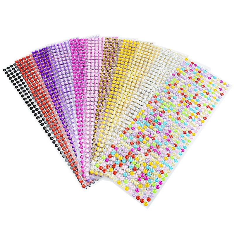 5 Sheets Self Adhesive Acrylic Rhinestone Sticker 3/4/5/6mm Mobile Phone Car Crystal Stickers Art Diamond Scrapbooking DIY Decal