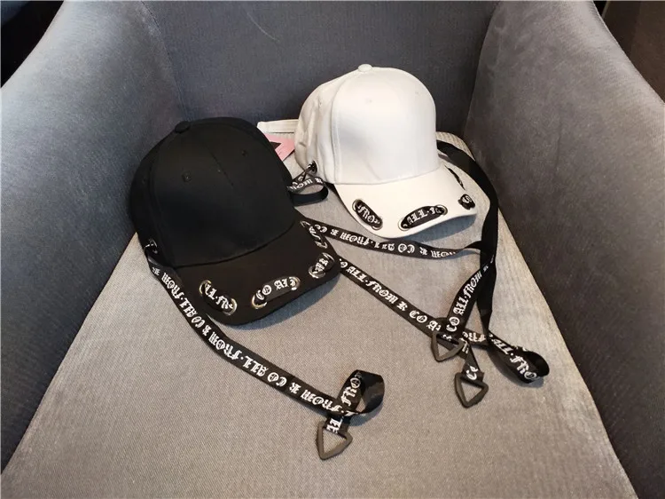 Punk Personality Women\'s hip hop baseball caps British Strings Rings Long belt letter snapbacks hat Dance caps