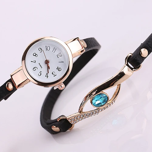 Reloj de pulsera multicapa de piel sintética para mujer, pulsera de cuarzo con cuentas de Ojo Azul, de vestir, regalo, L