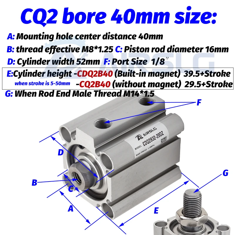 CDQ2B40-20DM Kompakte Doppeltwirkend CQ2B40-75DMZ Mit auto switch hub 5-100mm CQ2A40-30DMCZ CDQ2A40-50DMZ – Detail 4