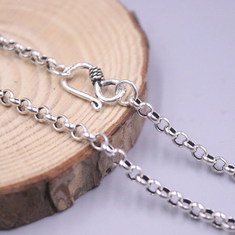 

Real 925 Sterling Silver Necklace 3.5mm Rolo Link Chain 23.6inch 60cm Stamped S925 Classic Design