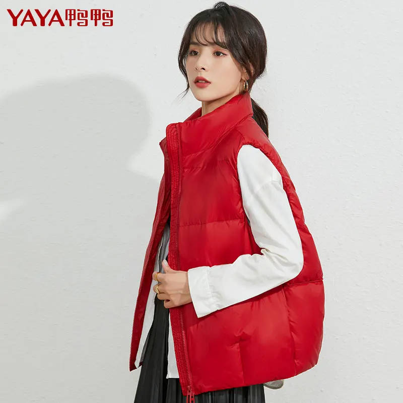 YAYA Women Puffer Jackets 2021 Spring Women's Short Down Vest Stand Collar Casual Sleeveless Women Coat Ladies Parkas Padded