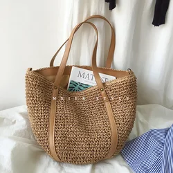 Casual Straw Woven Women Shoulder bag Wicker Handmade Handbags Women's bag Bohemian Beach bags for women Large Capacity Shopper