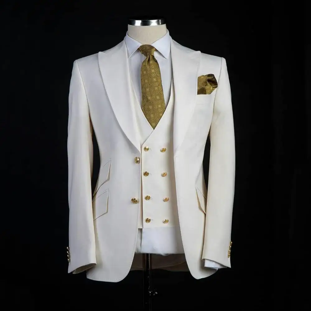 Gaya Klasik Pengantin Pria Tuksedo Besar Pesked Kerah Pengiring Pria Blazer Sebagai Sesuai Kustom Man Suit Jaket + Celana + Rompi