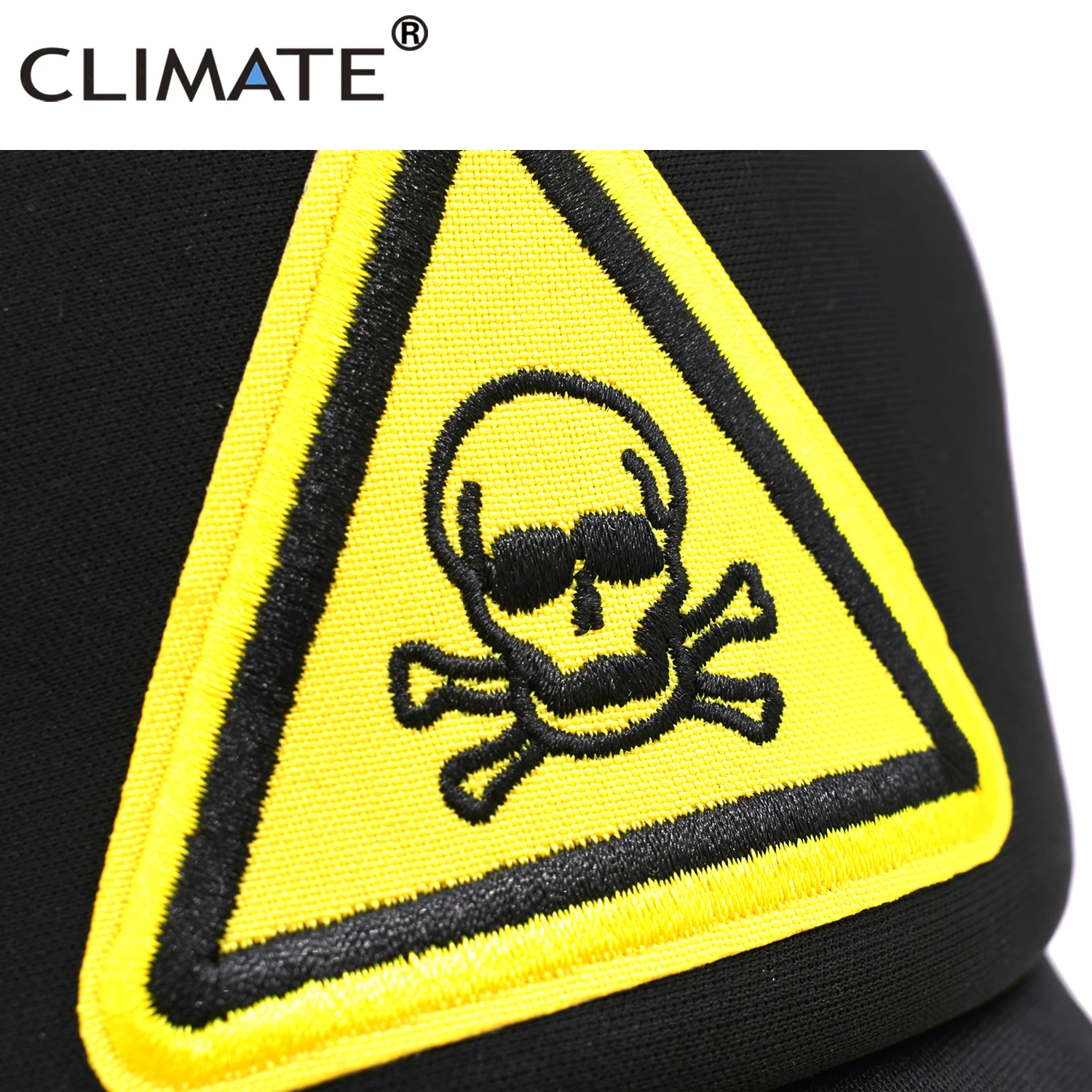 CLIMATE Men Cool Skull Trucker Cap Hiphop Street Style Skeleton Cap Danger Keep Away Baseball Cap Summer Mesh Cap Hat for Men