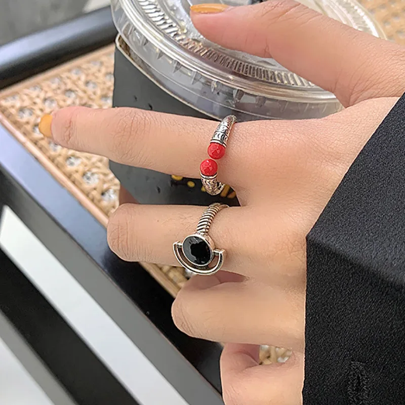 Foxanry Silver Color Matches Rings INS Fashion Creative Hollow Moon Geometric Vintage Punk Party Jewelry Gifts for Women