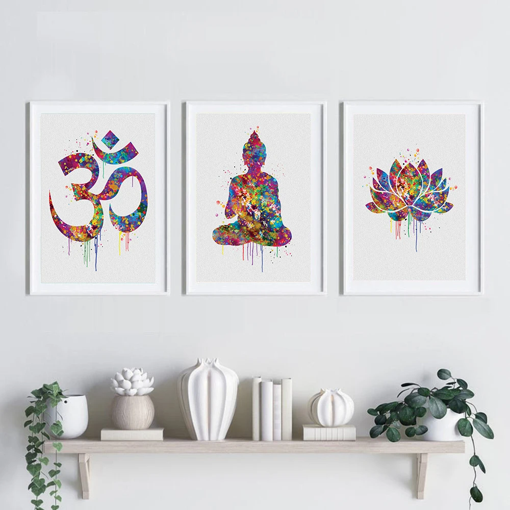 Full square diamond painting Yoga Buddha Ohm Lotus 5d pictures for embroidery round diamond mosaic Triptych Flower Symbol,A312