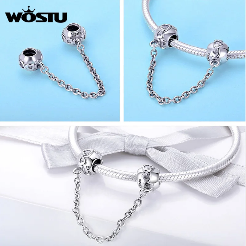 WOSTU Family Heart Copper Charm High heels Pendant Bee Boy & Girl Charm Dangle Beads Fit Original Bracelets For Women Jewelry image 5