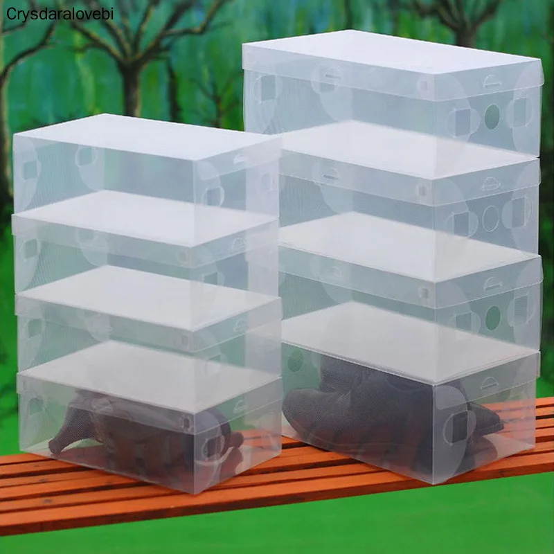 10pcs/lot Clear Plastic Shoes Storage Box Foldable Drawer Type Box For children women men Shoes Organizer