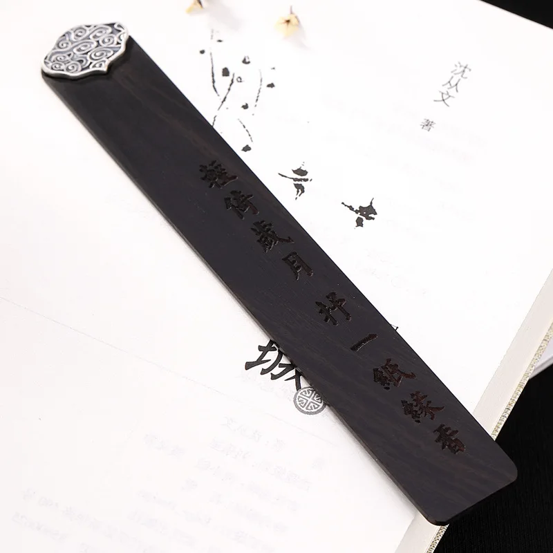 S925 Sterling Silver Retro Original Natural Ebony Matte Xiangyun Unique Creative Bookmark Gift