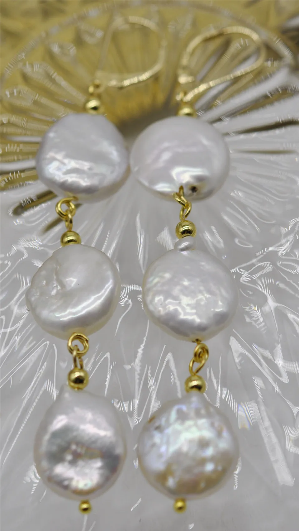 HABITOO 12-13mm AAA South Sea White Baroque Pearl Earrings 14K YELLOW GOLD Ladies Pearl Earrings Jewelry Gift for Women