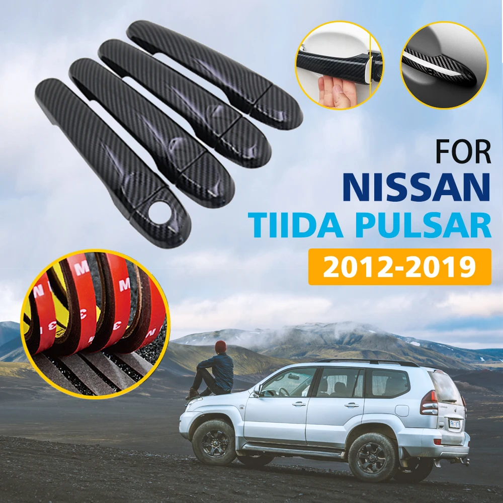

Black Colour Carbon Fiber Door Handles Cover Trim Set for Nissan Tiida Pulsar C12 MK2 2012~2019 Auto Stylin Car Accessories 2013