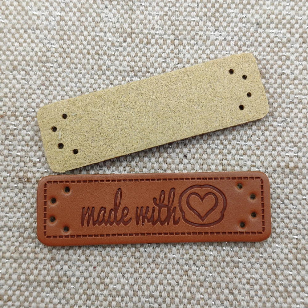 15X50Mm Made With Heart Labels For Clothes Hand Made With Love Tags For Clothing Gift Handmade Leather Sewing Label