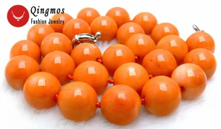 Qingmos Fashion 14-16mm Round Natural Orange Coral Necklace for Woman 18 inch Chokers Necklace Jewelry With Ring Clasp nec5214