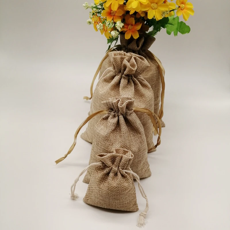 Sac cadeau en jute fait à la main avec ficelle de proximité, sac en lin, bricolage, fête de Noël, mariage, poudres de bijoux, 20 pièces, Zak