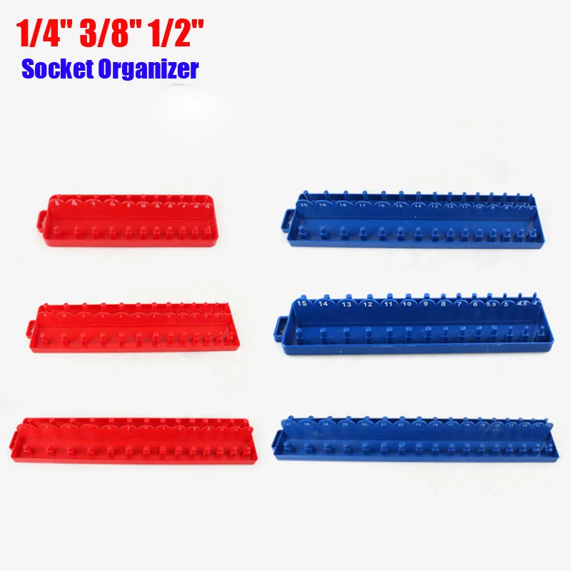1Pcs 1/4'' 3/8'' 1/2'' Socket Set Organizer Metric and Imperial Straight Plastic Universal Sleeve Frame Storage Tool Rack Tray