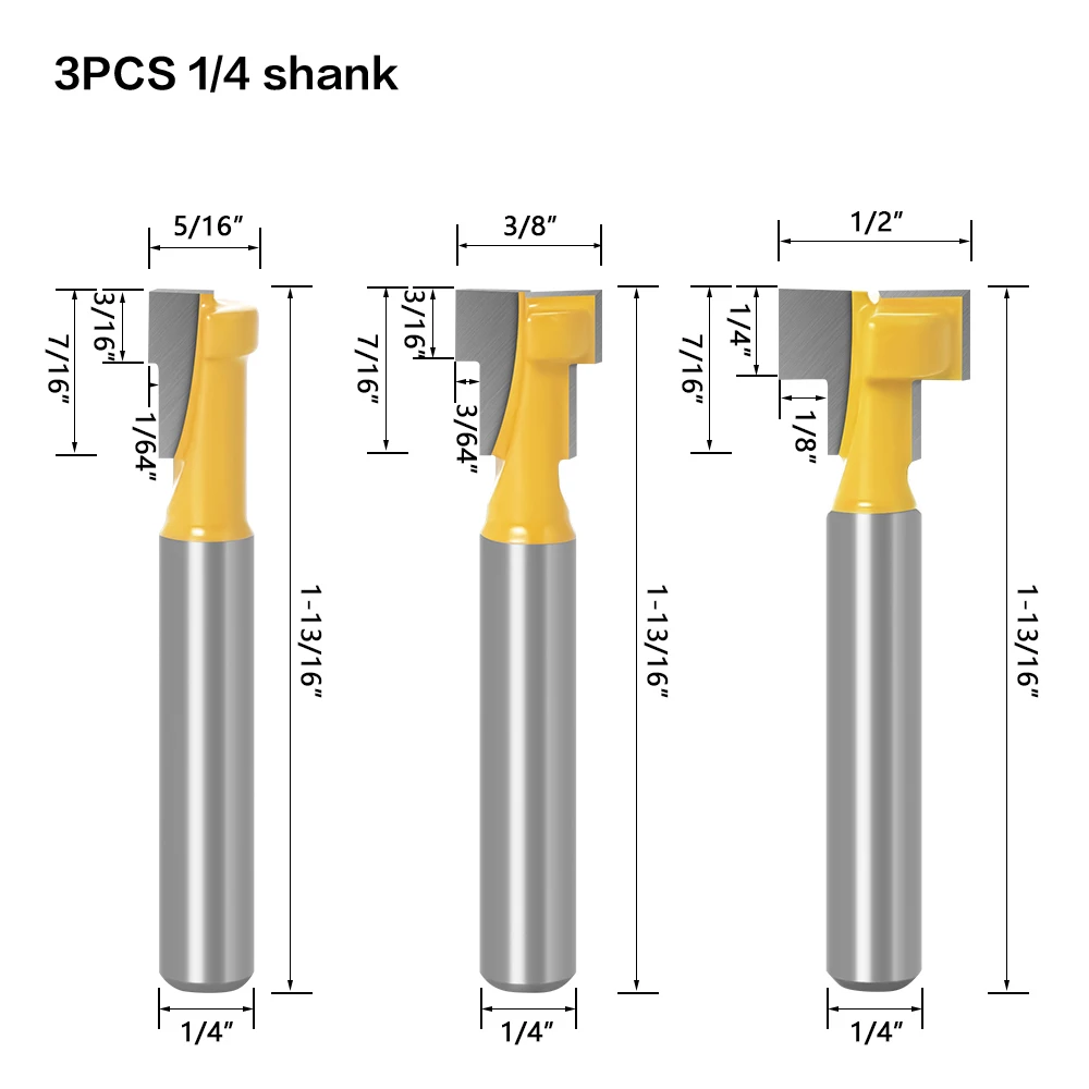 3ชิ้น1/4 "6มิลลิเมตรก้าน T-Slot คัตเตอร์ดอกเราเตอร์ชุดดอกสว่านหัวแบนหกเหลี่ยมสำหรับงานไม้