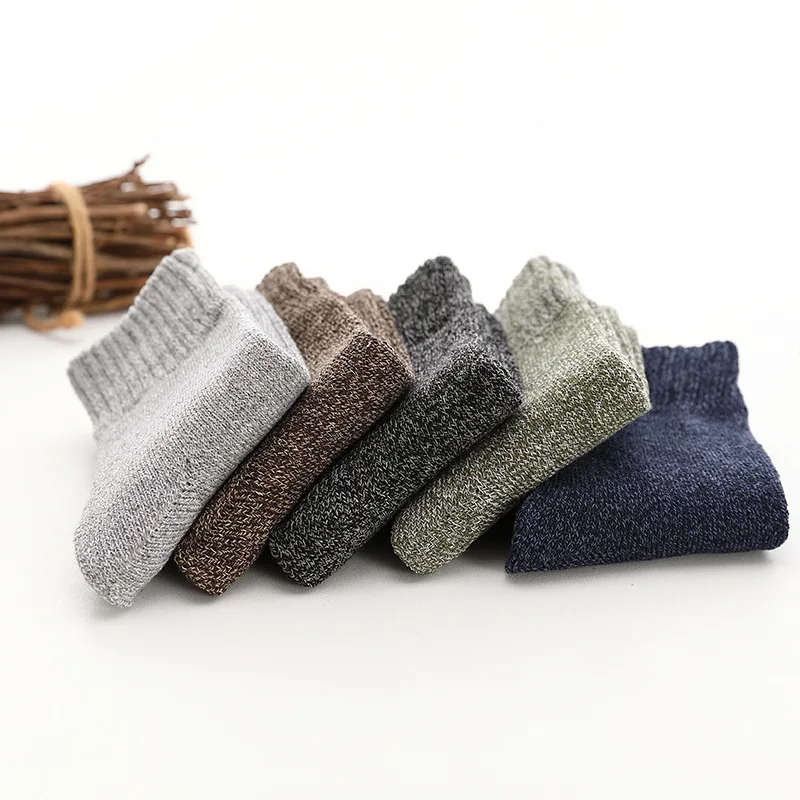 

LKWDer 5 Pairs/lot Men Floor Towel Cotton Socks Business Calcetines Meias Socks Men Winter Plus Velvet Thick Warm Terry Socks