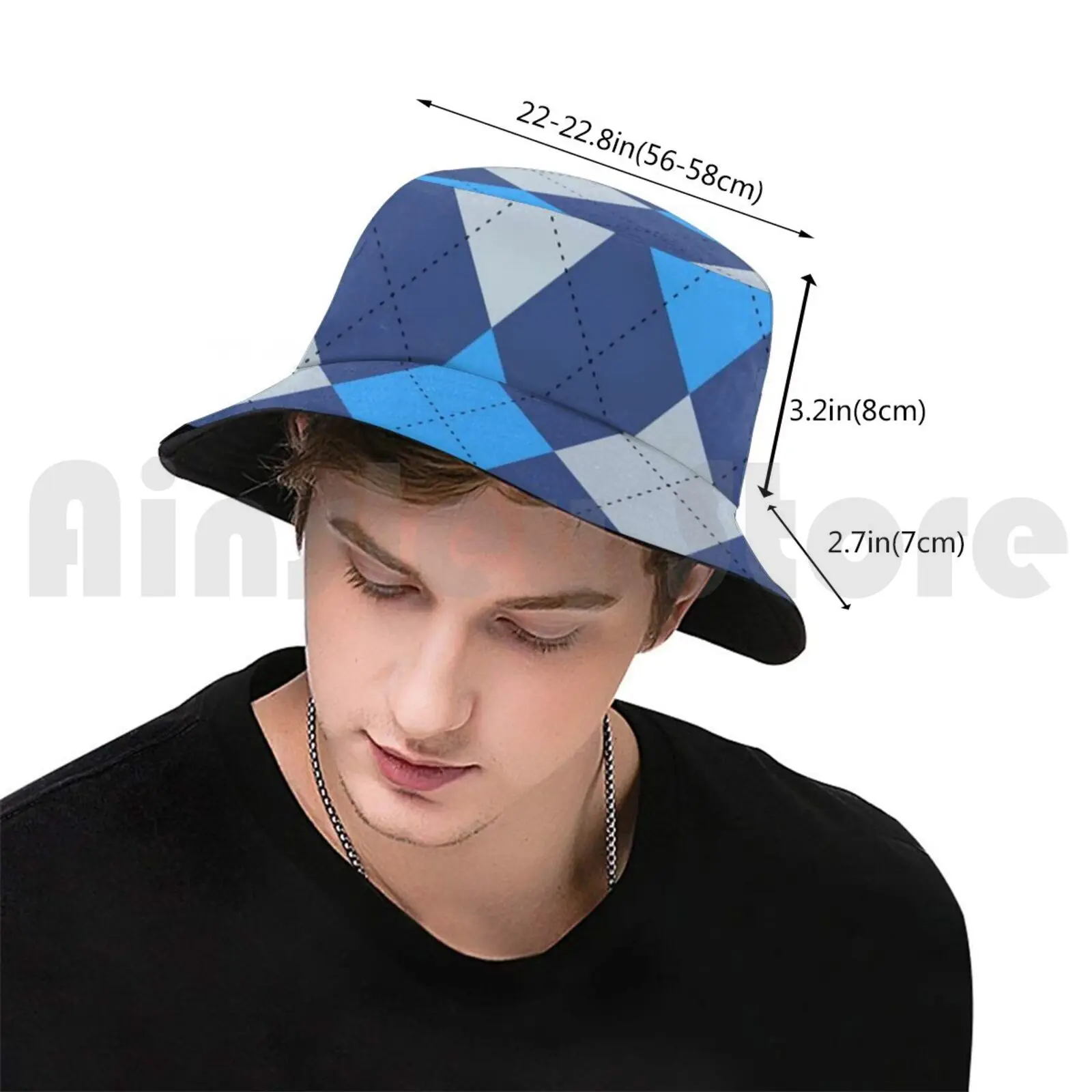 Blue And White Argyle Print Sun Hat Foldable UV Protection Argyle Brandy Melville Dupe Wildflower Y2k Soft Girl