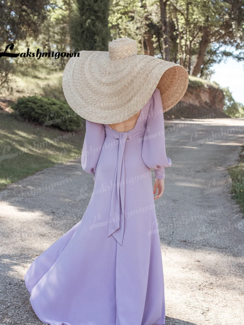 Lavender Puffy Long Sleeves Mother of the Bride Dresses V neck Side Slit Wedding Party Gowns vesrido madrinha