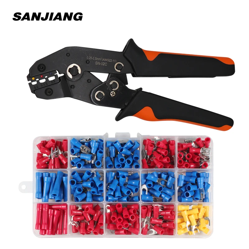 SN-02C mini hand Crimping Tool 0.25-2.5mm² Adjustable Crimper pliers with 280pcs Cable Lugs Assortment Kit wire crimp set