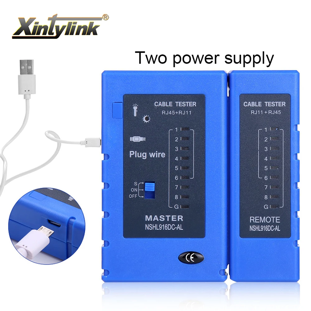 Xintylink-network Tester com Cabo Micro Usb Fonte de Alimentação Dois Fio Tool Telefone Ethernet Serial Test Rj45 Rj11 Rj45 8p 6p